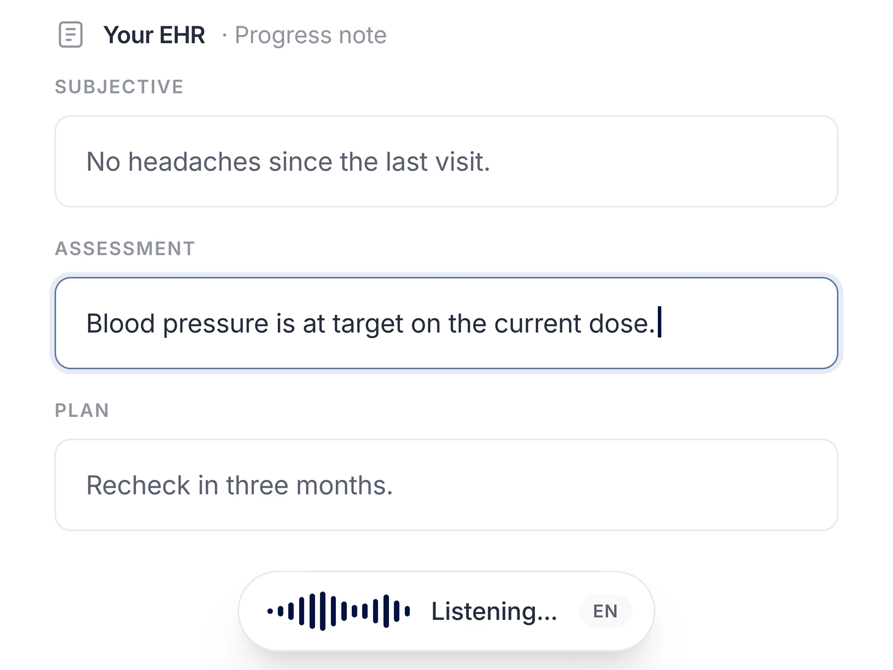 Text inserted into an EHR field