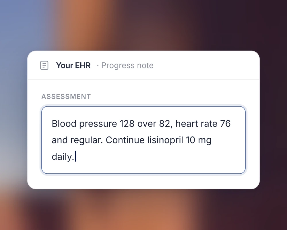 Dictated text pasted into an EHR field