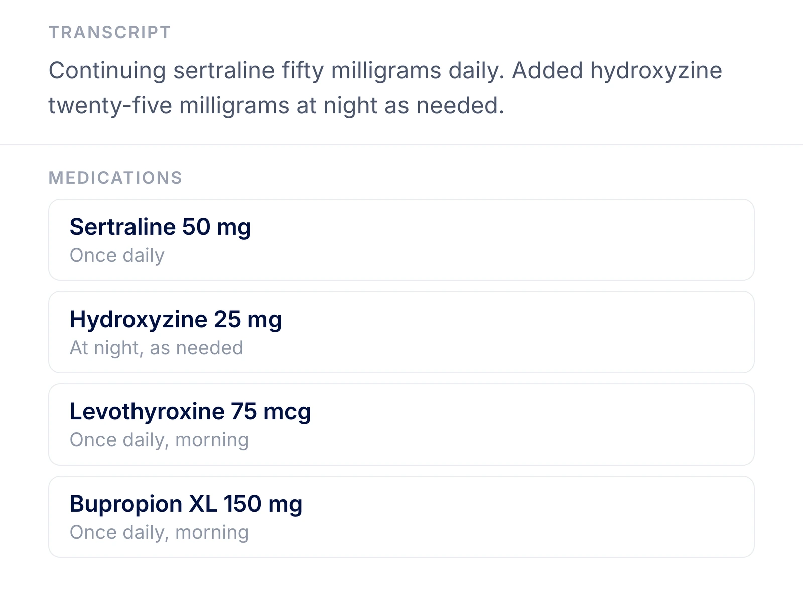 Example of clinical terminology in a transcript