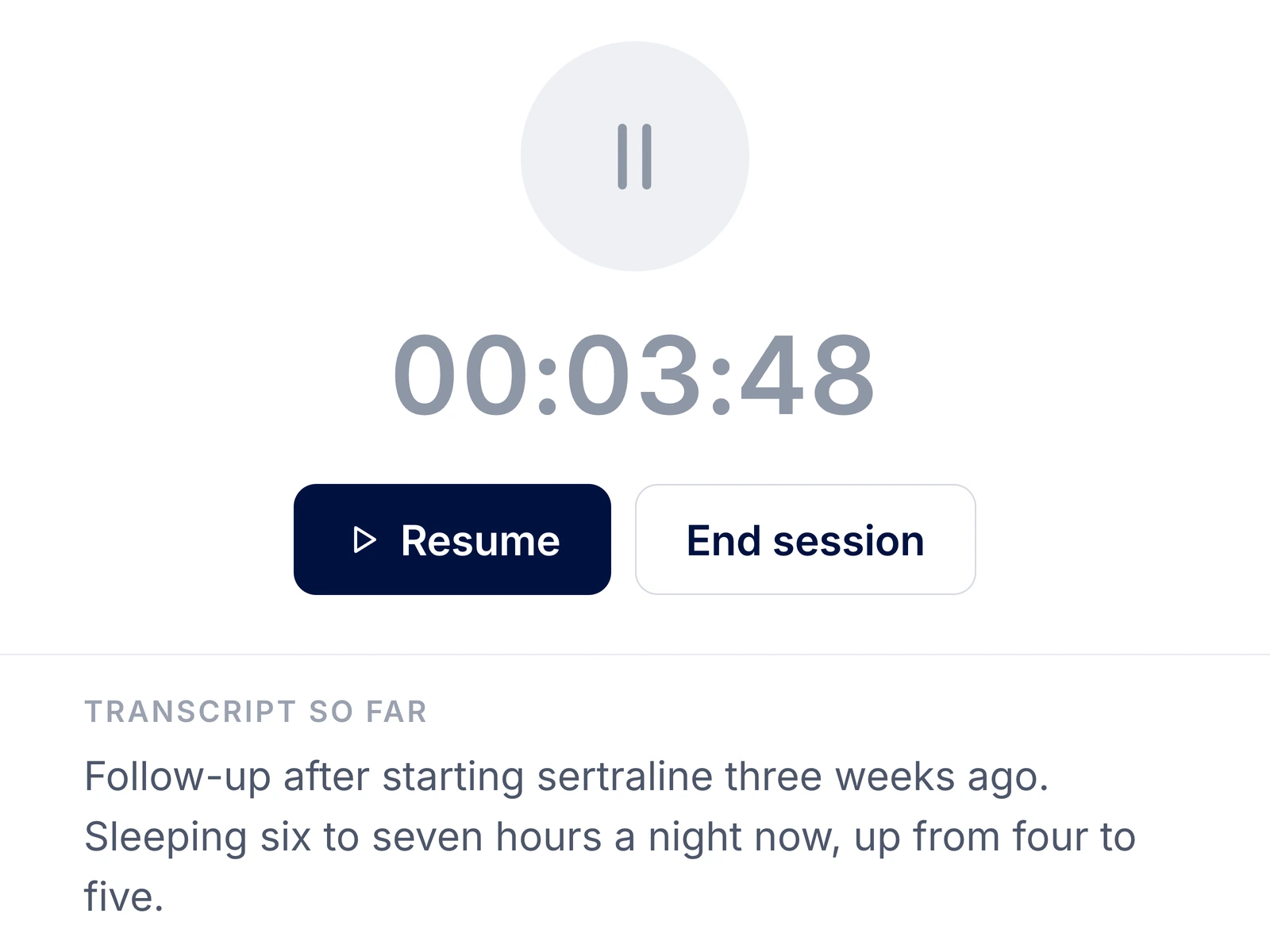 Paused session with the Resume control