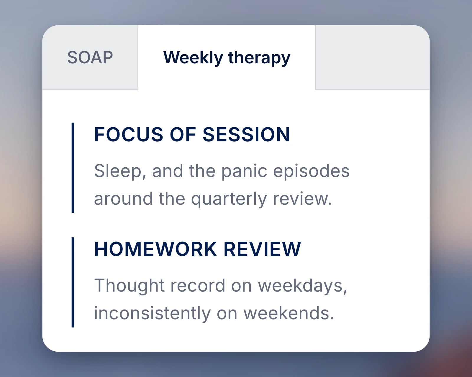 Clinical note generated in a custom format