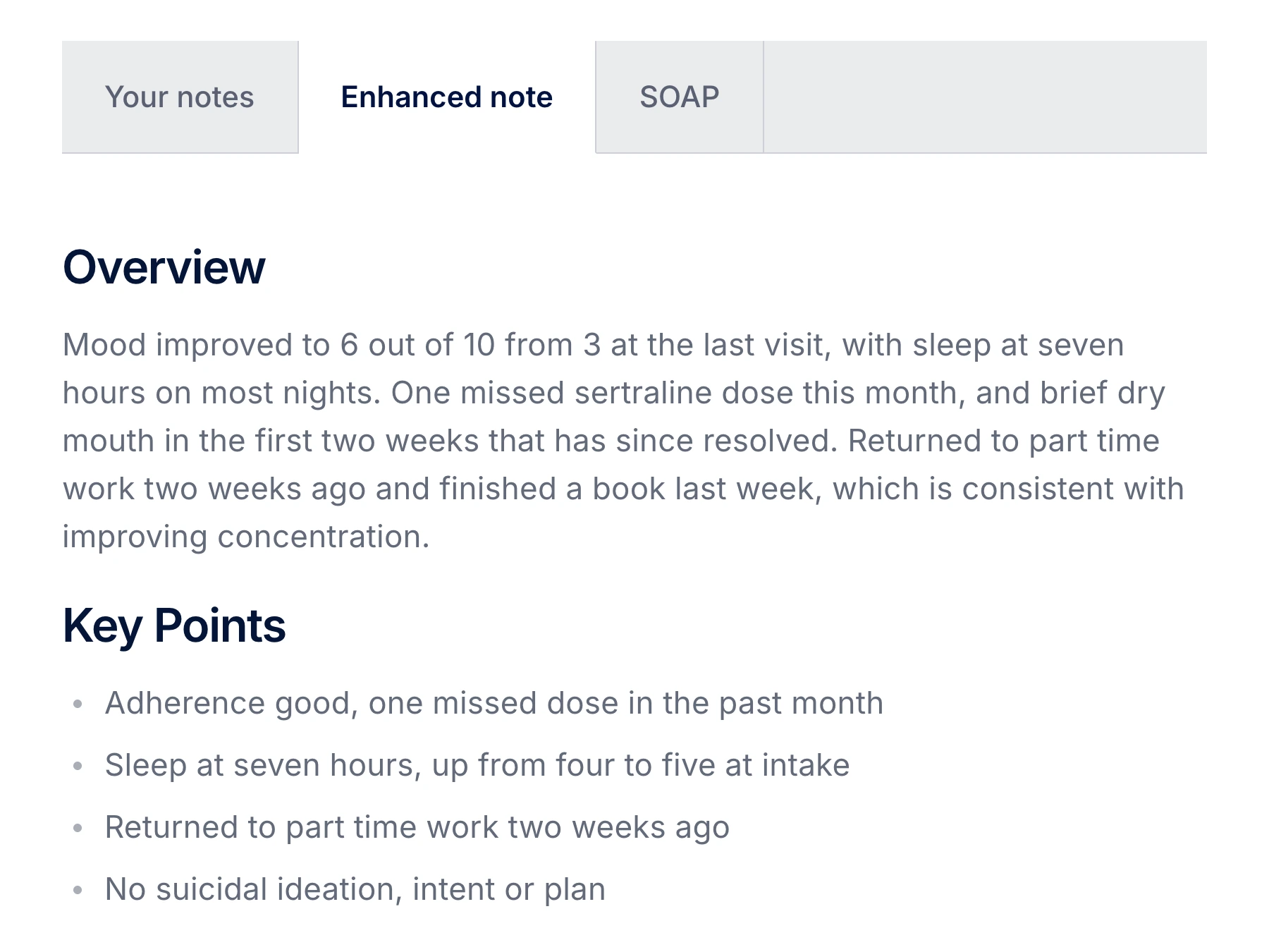 Enhanced note displayed as a prose summary