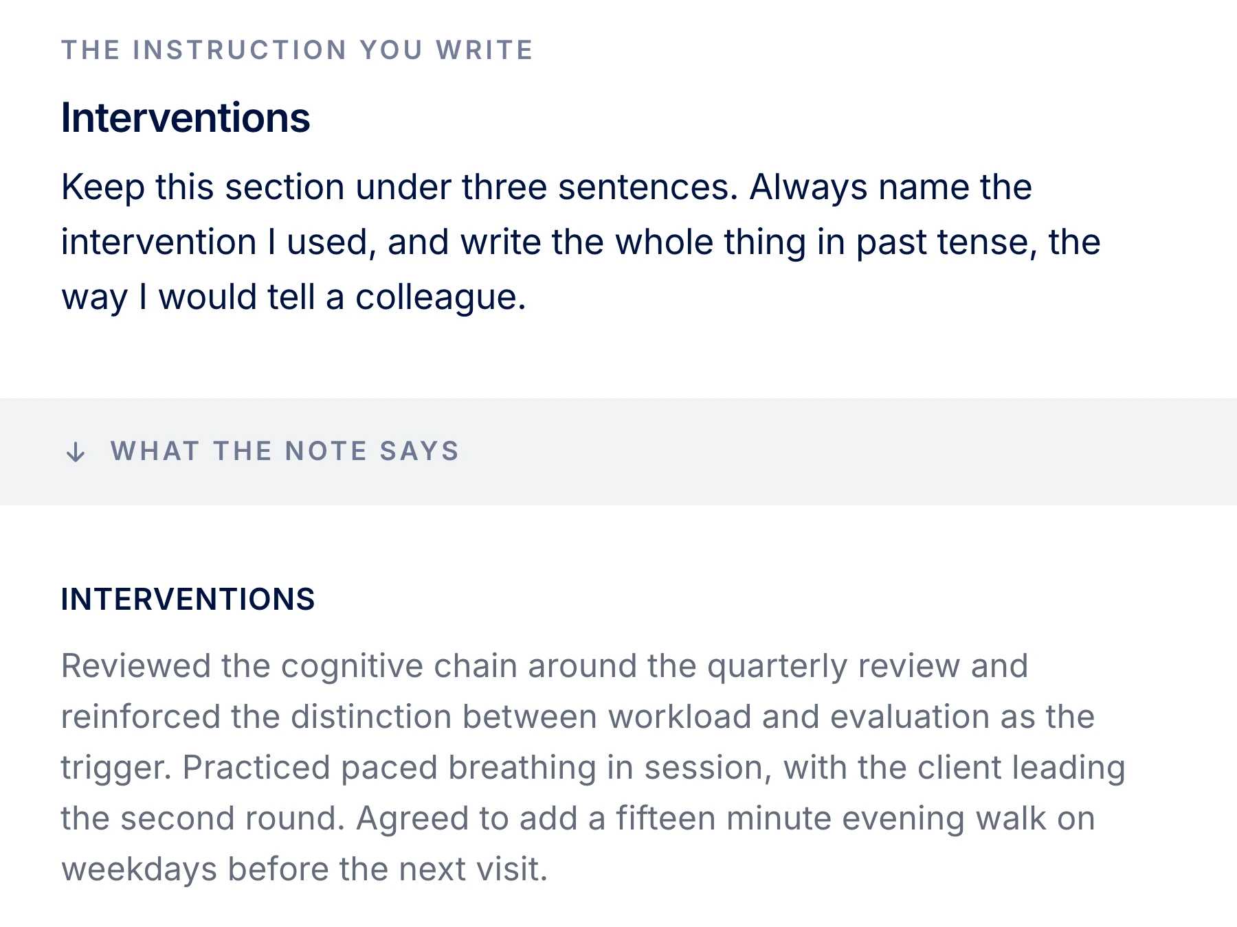 Template section with plain-language instructions