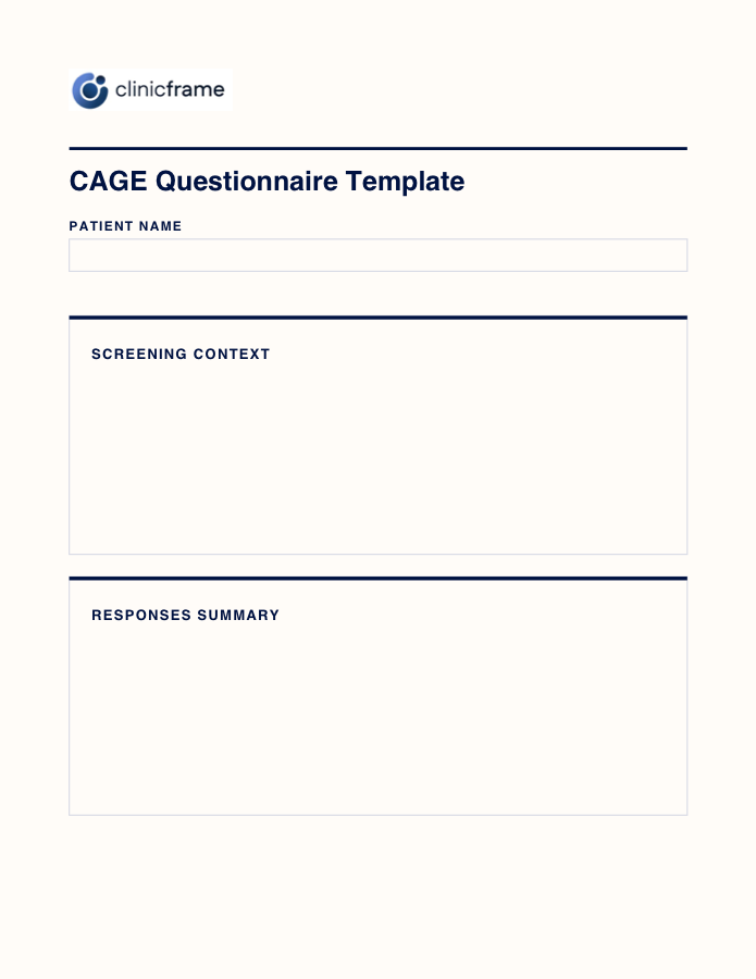 Preview of the CAGE Questionnaire Template PDF