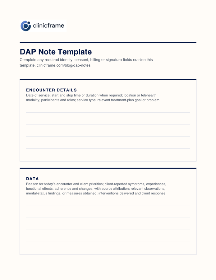Preview of the DAP Note Template PDF
