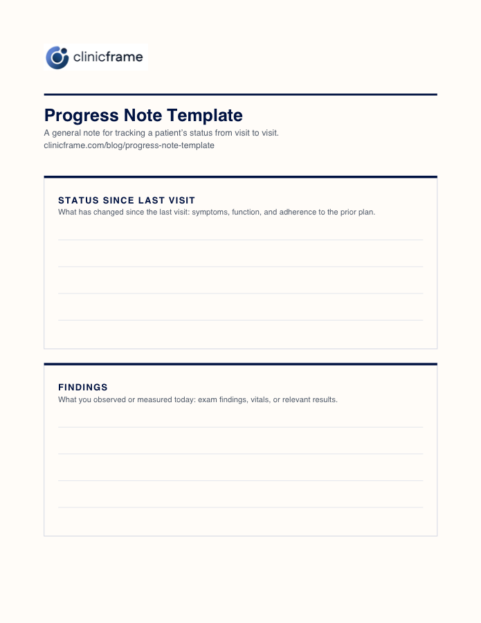 Preview of the Progress Note Template PDF