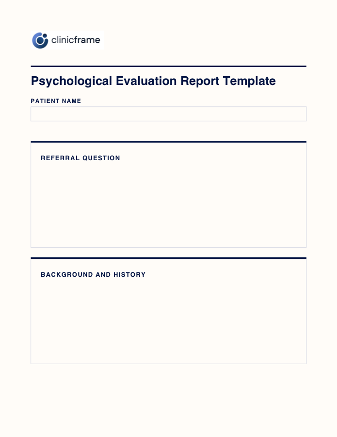 Preview of the Psychological Evaluation Report Template PDF