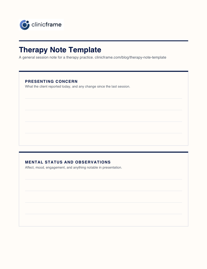 Preview of the Therapy Note Template PDF