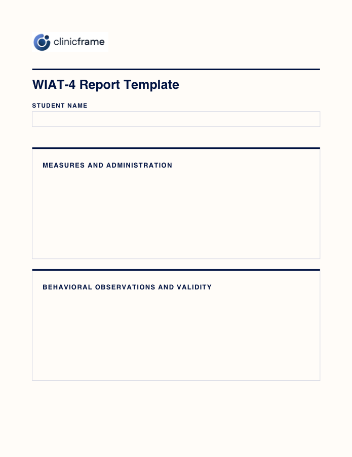 Preview of the WIAT-4 Report Template PDF