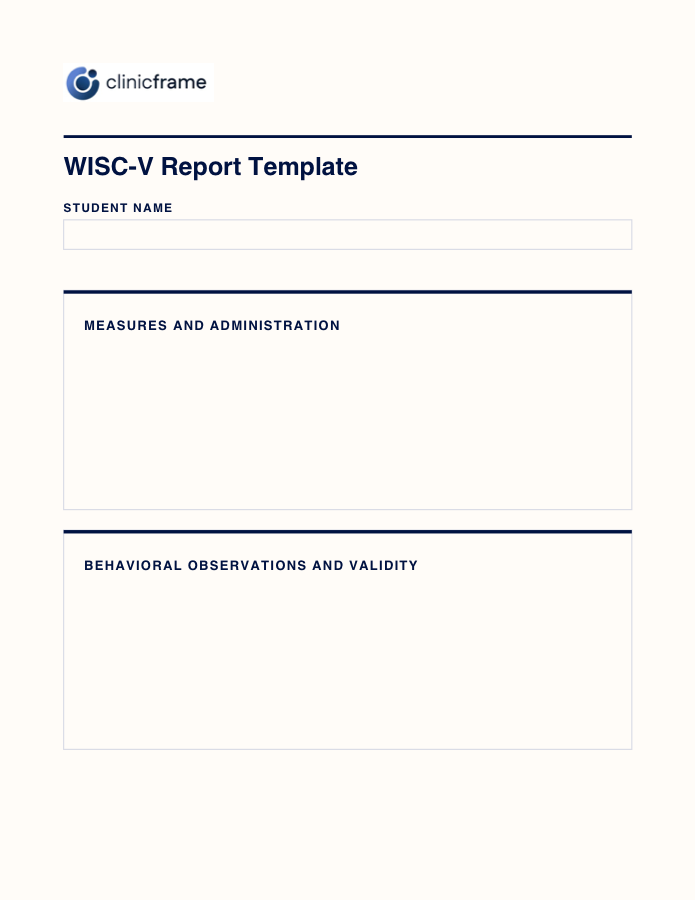 Preview of the WISC-V Report Template PDF